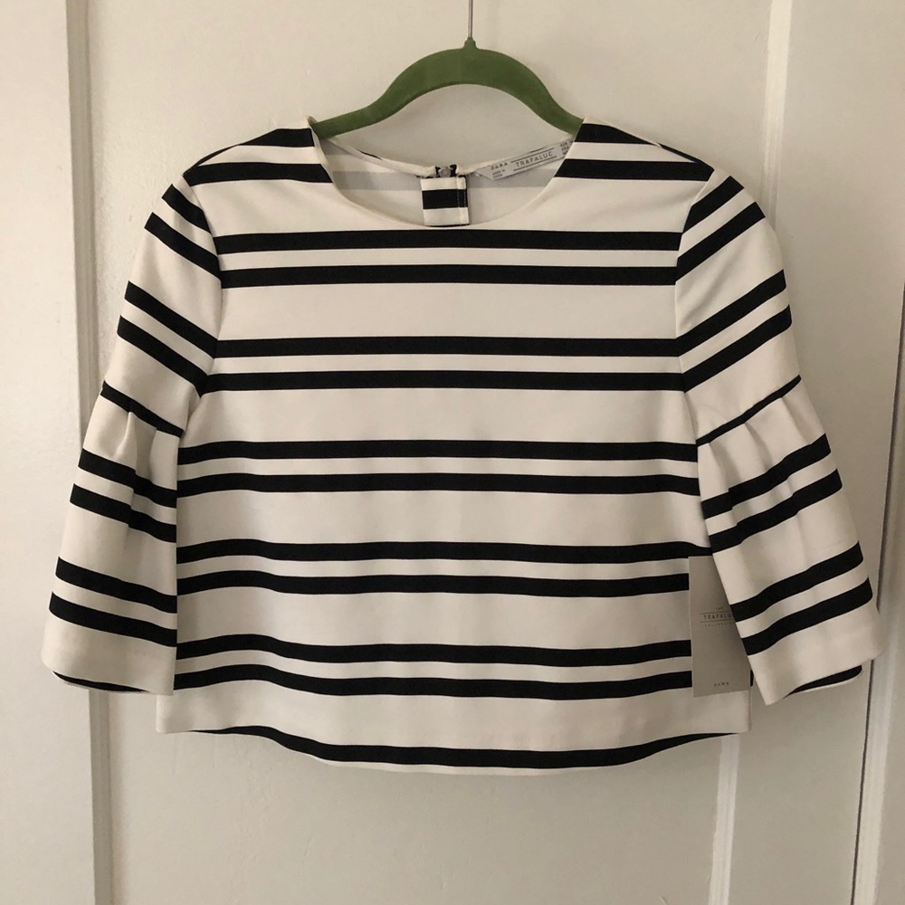 Zara Sripped Baloon Sleeve Crop Top Sz. M